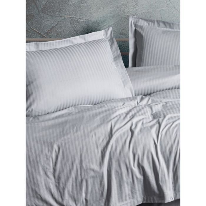 Parure de lit - 1 housse de couette 220 x 240 cm + 2 taies d'oreiller 60 x 60 cm - Satiné 100% coton - Gris