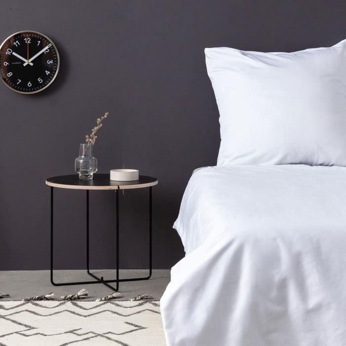 Parure de lit - 1 housse de couette 220 x 240 cm + 2 taies d'oreiller 60 x 60 cm - Satiné 100% coton - Blanc