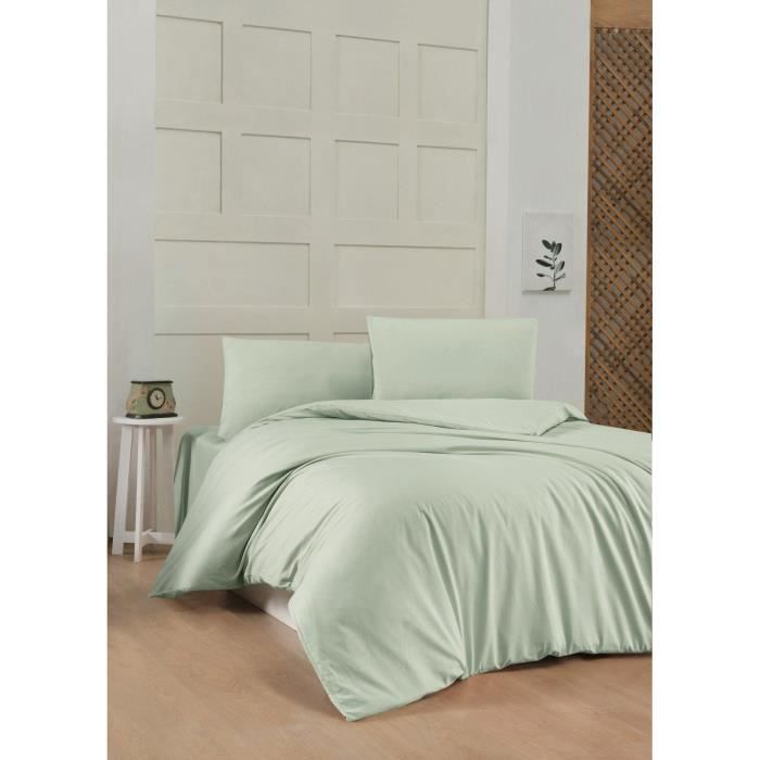Parure de lit - 1 housse de couette 220 x 240 cm + 2 taies d'oreiller 60 x 60 cm - 100% coton renforcé - Vert