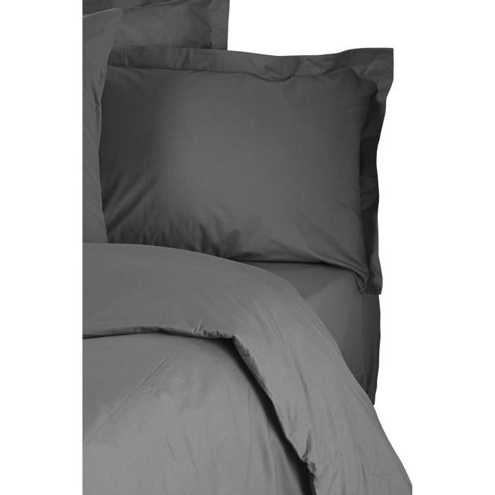 Parure de lit - 1 housse de couette 220 x 240 cm + 2 taies d'oreiller 60 x 60 cm - 100% coton renforcé - Anthracite