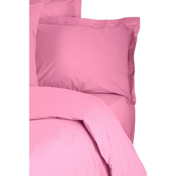 Parure de lit - 1 housse de couette 220 x 240 cm + 2 taies d'oreiller 60 x 60 cm - 100% coton renforcé - Rose