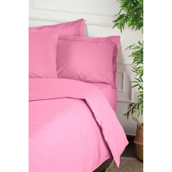 Parure de lit - 1 housse de couette 220 x 240 cm + 2 taies d'oreiller 60 x 60 cm - 100% coton renforcé - Rose