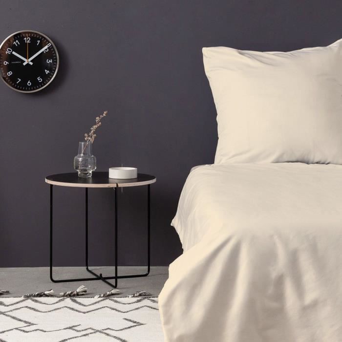 Parure de lit - 1 housse de couette 220 x 240 cm + 2 taies d'oreiller 60 x 60 cm - Satiné 100% coton - Creme