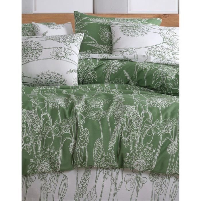 Parure de lit - 1 housse de couette 220 x 240 cm + 2 taies d'oreiller 60 x 60 cm - 100% coton renforcé - Vert