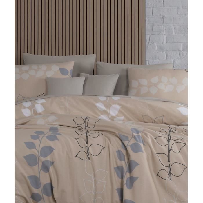 Parure de lit - 1 housse de couette 220 x 240 cm + 2 taies d'oreiller 60 x 60 cm - 100% coton renforcé - Beige