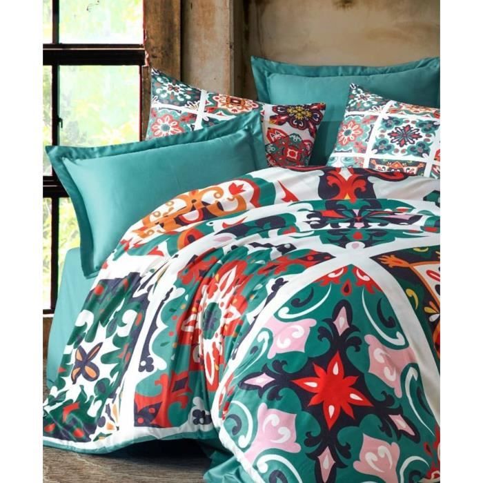 Parure de lit - 1 housse de couette 220 x 240 cm + 2 taies d'oreiller 60 x 60 cm - 100 % polyester microsatin - Vert