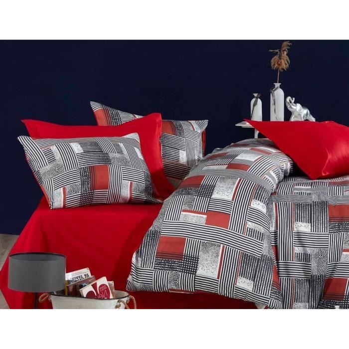 Parure de lit - 1 housse de couette 220 x 240 cm + 2 taies d'oreiller 60 x 60 cm - 100 % polyester microsatin - Gris