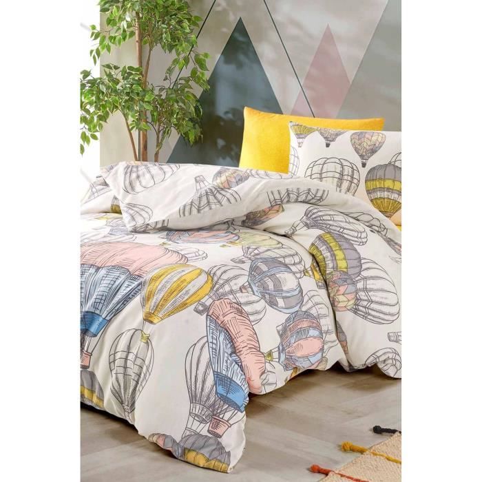 Parure de lit - 1 housse de couette 220 x 240 cm + 2 taies d'oreiller 60 x 60 cm - 100% coton renforcé - Moutarde