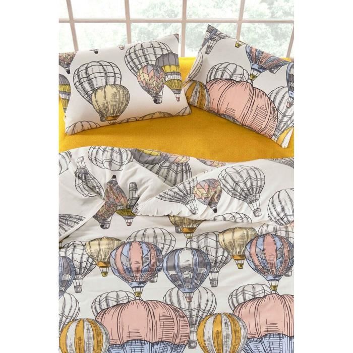 Parure de lit - 1 housse de couette 220 x 240 cm + 2 taies d'oreiller 60 x 60 cm - 100% coton renforcé - Moutarde