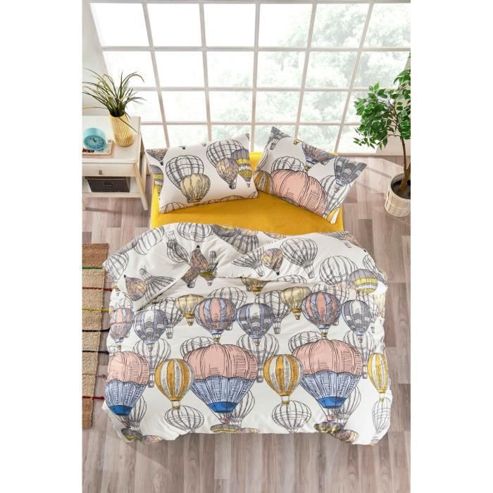 Parure de lit - 1 housse de couette 220 x 240 cm + 2 taies d'oreiller 60 x 60 cm - 100% coton renforcé - Moutarde