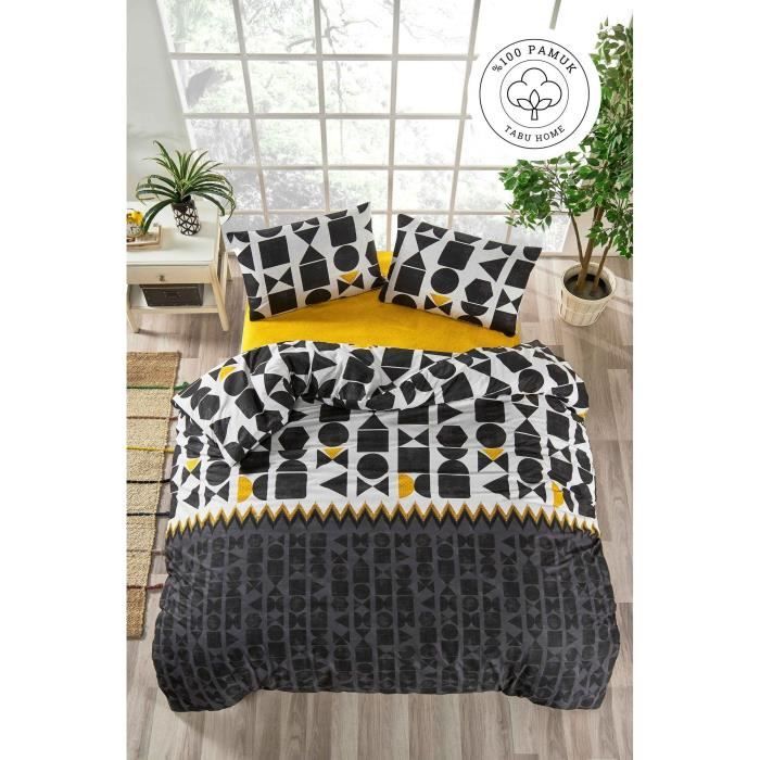 Parure de lit - 1 housse de couette 220 x 240 cm + 2 taies d'oreiller 60 x 60 cm - 100% coton renforcé - Noir