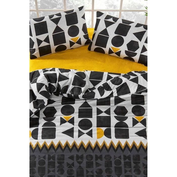 Parure de lit - 1 housse de couette 220 x 240 cm + 2 taies d'oreiller 60 x 60 cm - 100% coton renforcé - Noir