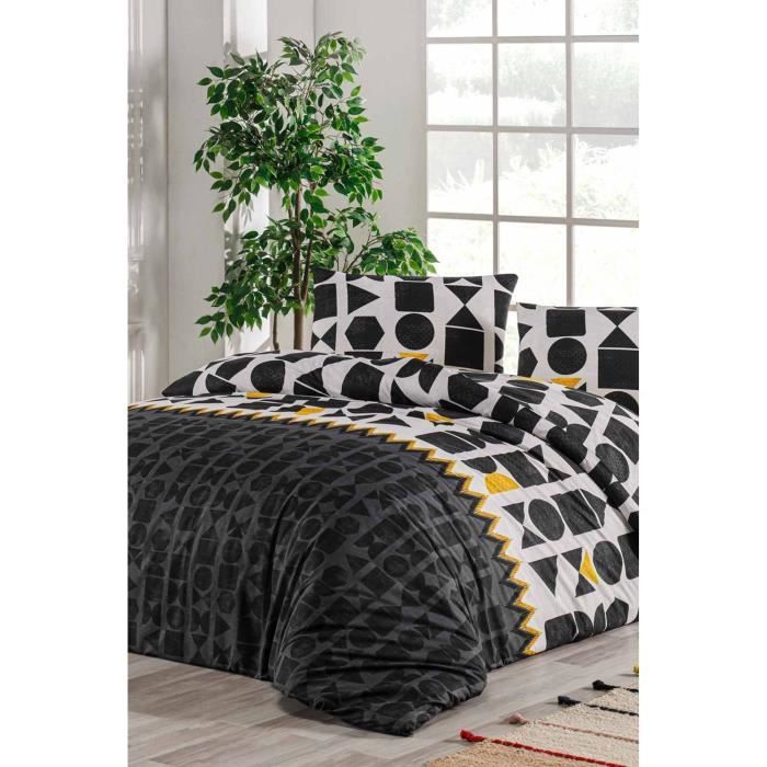 Parure de lit - 1 housse de couette 220 x 240 cm + 2 taies d'oreiller 60 x 60 cm - 100% coton renforcé - Noir