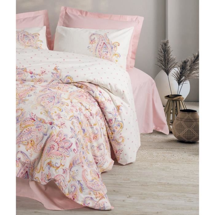 Parure de lit - 1 housse de couette 220 x 240 cm + 2 taies d'oreiller 60 x 60 cm - 100% coton renforcé - Rose