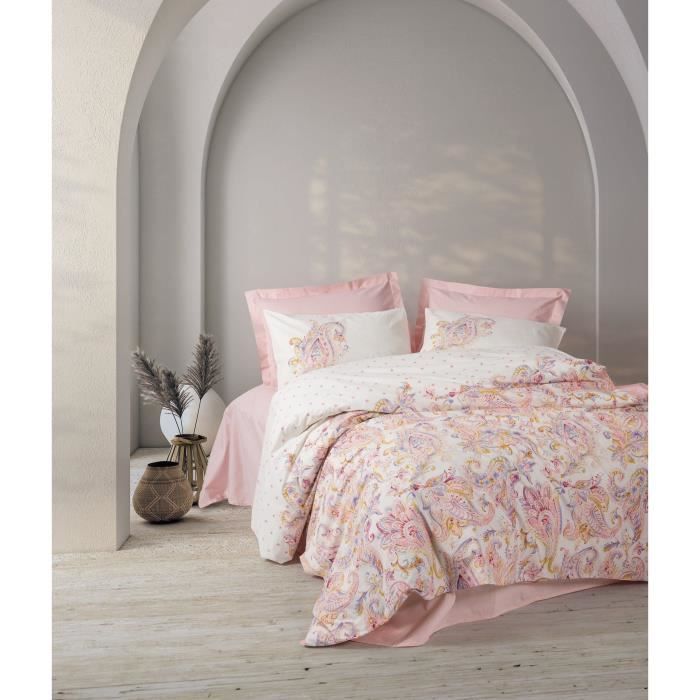 Parure de lit - 1 housse de couette 220 x 240 cm + 2 taies d'oreiller 60 x 60 cm - 100% coton renforcé - Rose
