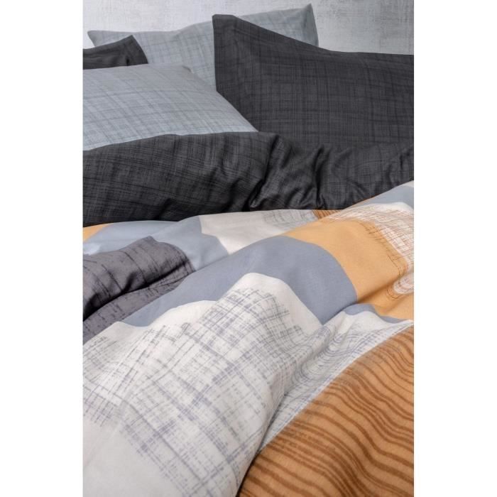 Parure de lit - 1 housse de couette 220 x 240 cm + 2 taies d'oreiller 60 x 60 cm - 100% coton renforcé - Gris
