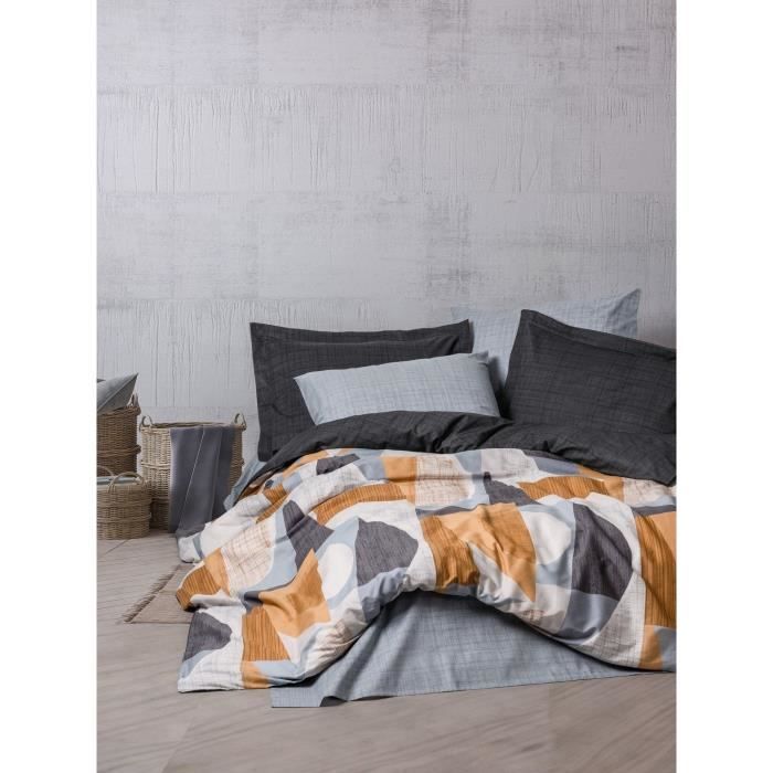 Parure de lit - 1 housse de couette 220 x 240 cm + 2 taies d'oreiller 60 x 60 cm - 100% coton renforcé - Gris