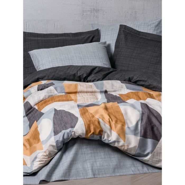 Parure de lit - 1 housse de couette 220 x 240 cm + 2 taies d'oreiller 60 x 60 cm - 100% coton renforcé - Gris