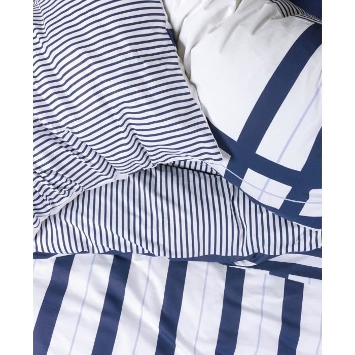 Parure de lit - 1 housse de couette 220 x 240 cm + 2 taies d'oreiller 60 x 60 cm - 100% coton renforcé - Bleu
