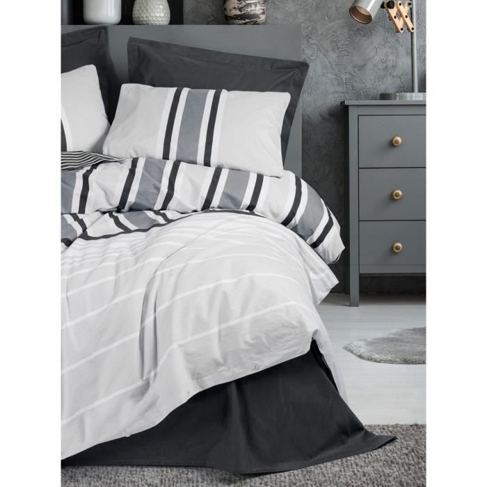 Parure de lit - 1 housse de couette 220 x 240 cm + 2 taies d'oreiller 60 x 60 cm - 100% coton renforcé - Anthracite