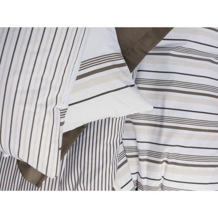 Parure de lit - 1 housse de couette 220 x 240 cm + 2 taies d'oreiller 60 x 60 cm - 100% coton renforcé - Brun