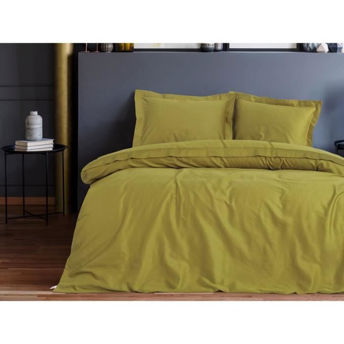 Parure de lit - 1 housse de couette 220 x 240 cm + 2 taies d'oreiller 60 x 60 cm - Satiné 100% coton - Vert