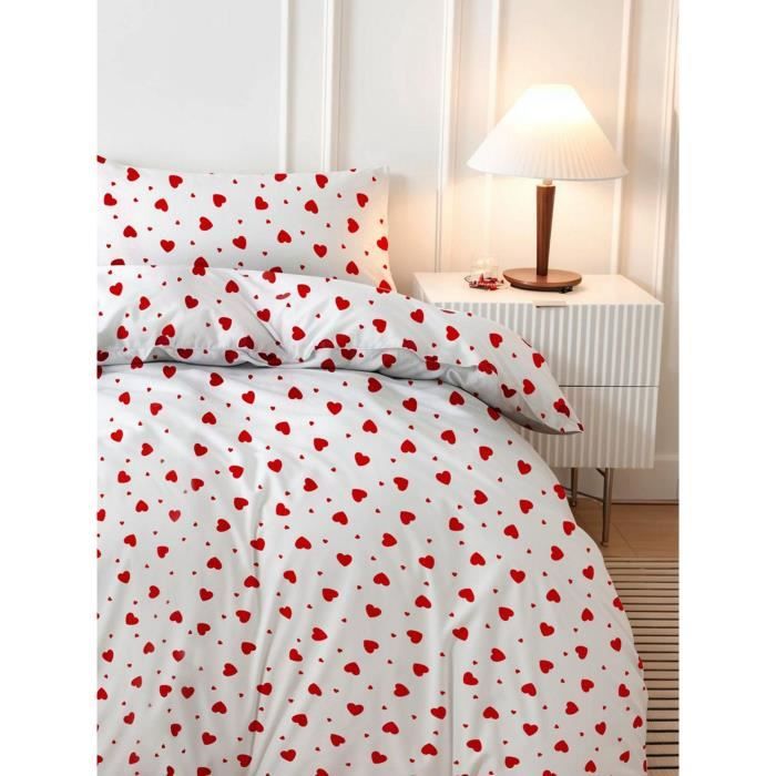 Parure de lit - 1 housse de couette 220 x 240 cm + 2 taies d'oreiller 60 x 60 cm - 50% coton, 50% polyester - Rouge