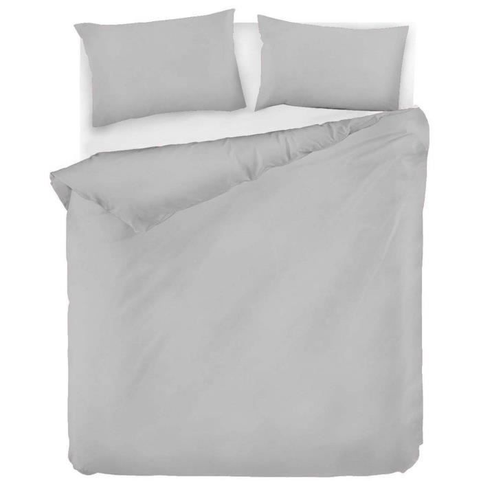 Parure de lit - 1 housse de couette 220 x 240 cm + 2 taies d'oreiller 60 x 60 cm - 65% coton, 35% polyester - Gris
