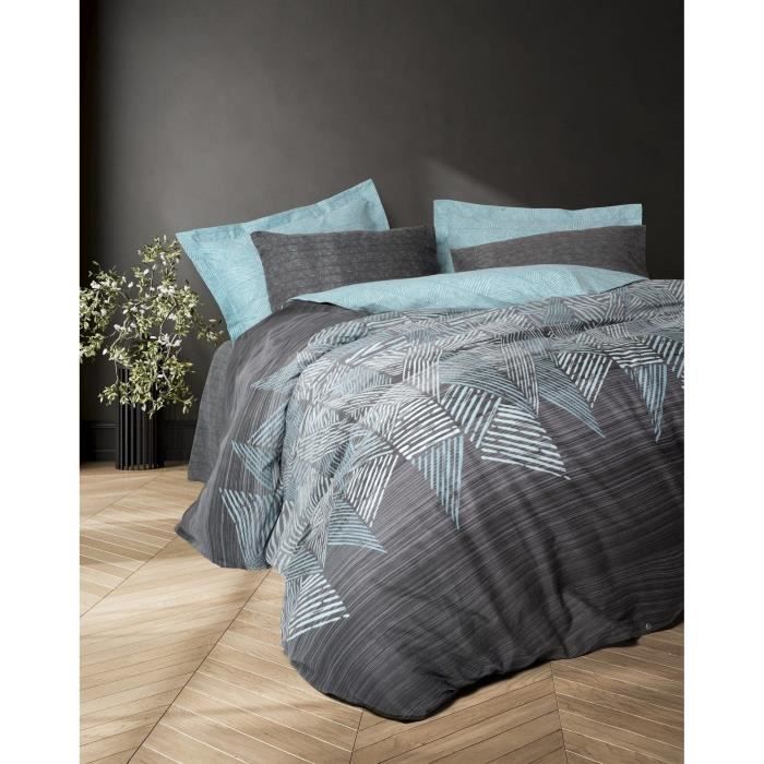 Parure de lit - 1 housse de couette 220 x 240 cm + 2 taies d'oreiller 60 x 60 cm - 100% coton renforcé - Anthracite