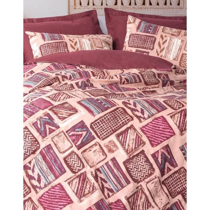 Parure de lit - 1 housse de couette 220 x 240 cm + 2 taies d'oreiller 60 x 60 cm - 100% coton renforcé - Rouge