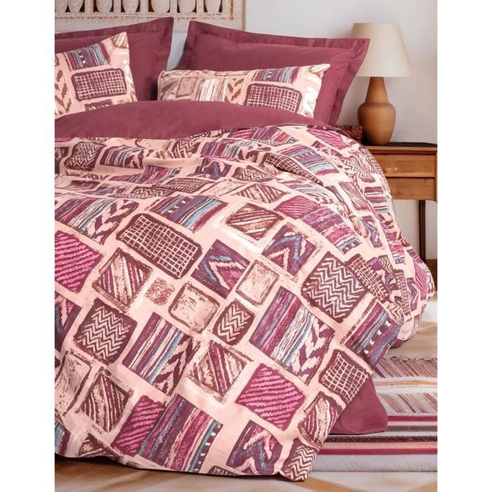 Parure de lit - 1 housse de couette 220 x 240 cm + 2 taies d'oreiller 60 x 60 cm - 100% coton renforcé - Rouge