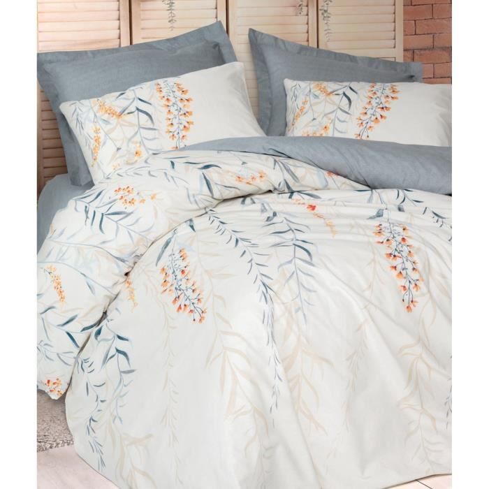 Parure de lit - 1 housse de couette 220 x 240 cm + 2 taies d'oreiller 60 x 60 cm - 100% coton renforcé - Bleu