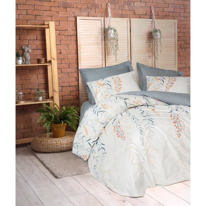 Parure de lit - 1 housse de couette 220 x 240 cm + 2 taies d'oreiller 60 x 60 cm - 100% coton renforcé - Bleu