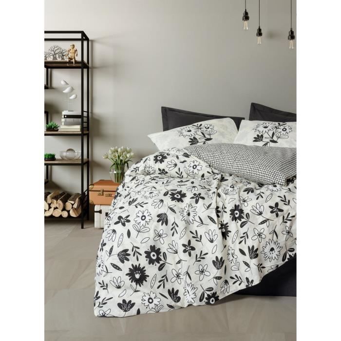 Parure de lit - 1 housse de couette 220 x 240 cm + 2 taies d'oreiller 60 x 60 cm - 100% coton renforcé - Noir