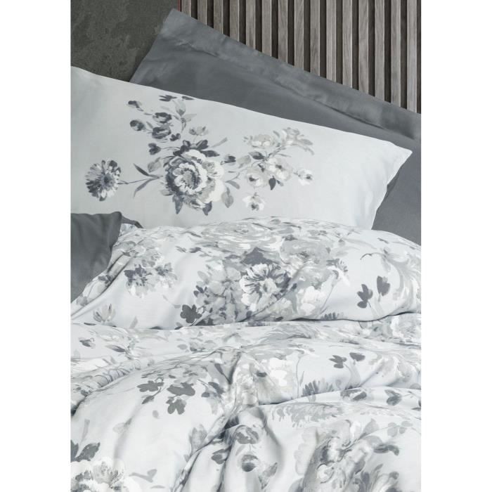 Parure de lit - 1 housse de couette 220 x 240 cm + 2 taies d'oreiller 60 x 60 cm - Satiné 100% coton - Gris