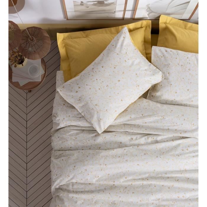 Parure de lit - 1 housse de couette 220 x 240 cm + 2 taies d'oreiller 60 x 60 cm - 100% coton renforcé - Moutarde