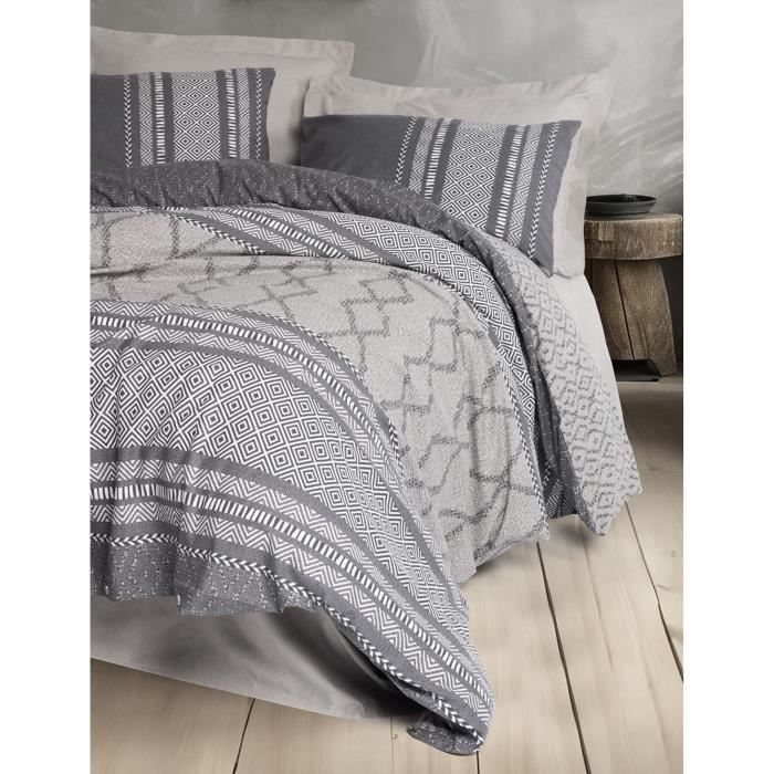Parure de lit - 1 housse de couette 220 x 240 cm + 2 taies d'oreiller 60 x 60 cm - 100% coton renforcé - Vison
