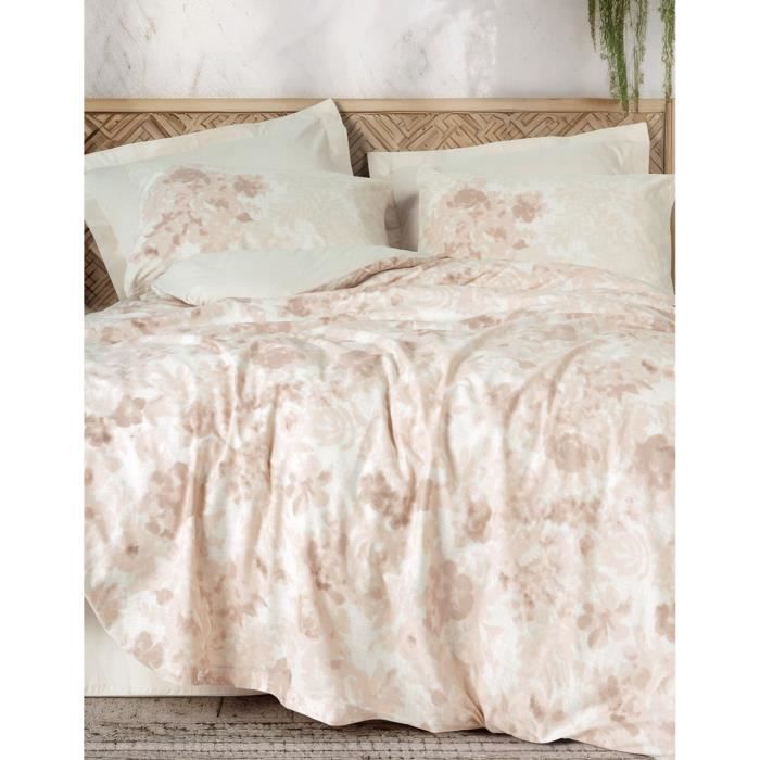 Parure de lit - 1 housse de couette 220 x 240 cm + 2 taies d'oreiller 60 x 60 cm - 100% coton renforcé - Beige