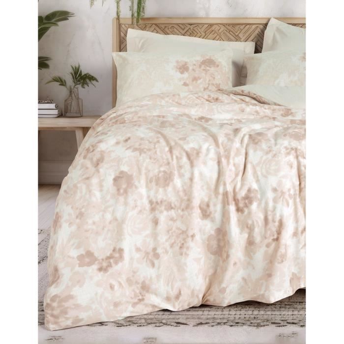 Parure de lit - 1 housse de couette 220 x 240 cm + 2 taies d'oreiller 60 x 60 cm - 100% coton renforcé - Beige