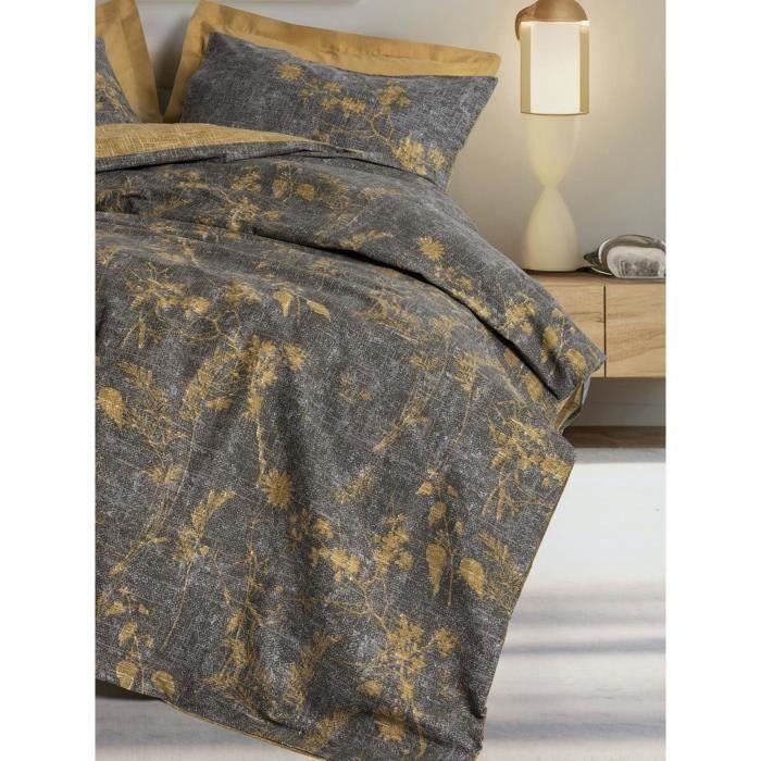Parure de lit - 1 housse de couette 220 x 240 cm + 2 taies d'oreiller 60 x 60 cm - 100% coton renforcé - Moutarde