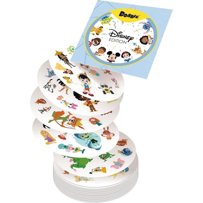DOBBLE Disney, Jeu de cartes rapide et amusant pour enfants des 6 ans, avec Héros Disney, 5 Mini Jeux, 2 a 8 joueurs, Asmodee