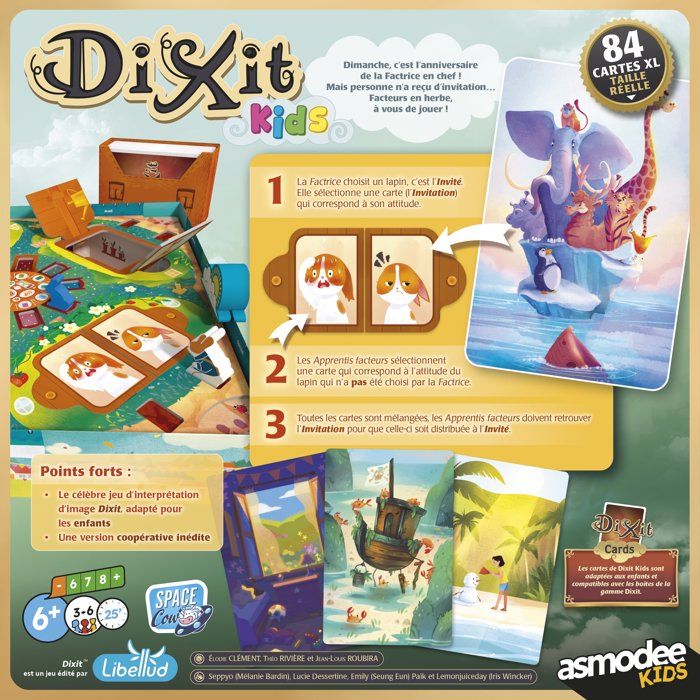 LIBELLUD Dixit Kids - Jeu coopératif enfants - association d'images - 84 cartes illustrées - des 6 ans - jeu société familial
