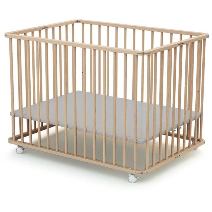 Parc pliant rectangulaire - WEBABY - CALI - 70 x 100 cm - Jusqu'a 24 mois - Hetre brut