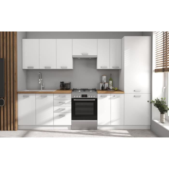 ATLAS Cuisine complete 8 ÈlÈments - DÈcor blanc - L300 x H52 x H82 cm - Plan de travail non inclus