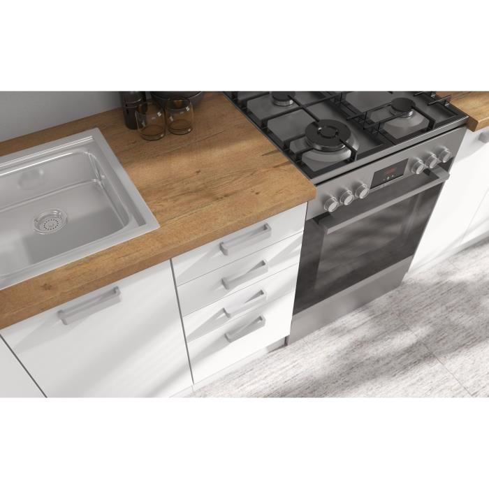 ATLAS Cuisine complete 8 éléments - Décor blanc - L300 x H52 x H82 cm - Plan de travail non inclus