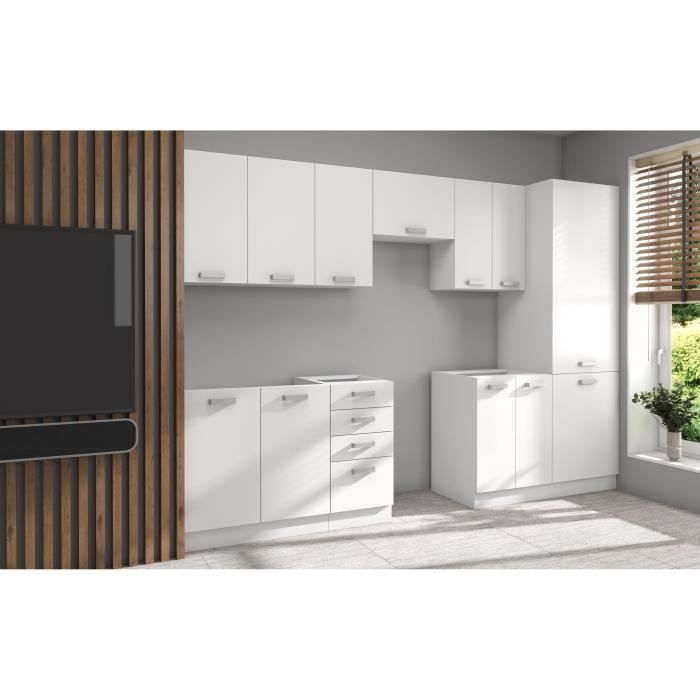 ATLAS Cuisine complete 8 ÈlÈments - DÈcor blanc - L300 x H52 x H82 cm - Plan de travail non inclus