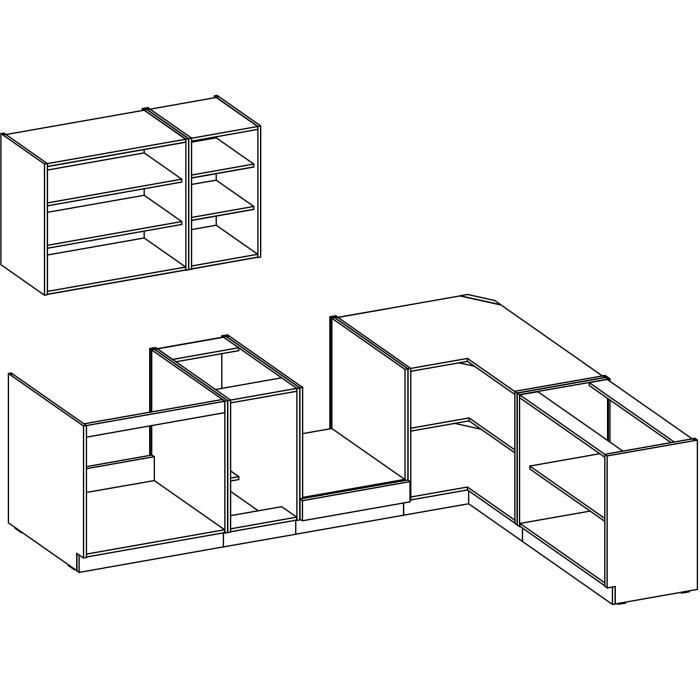 ATLAS Cuisine complete d'angle 8 éléments (reversible droit / gauche) - Décor blanc - L270 cm - Plan de travail non inclus