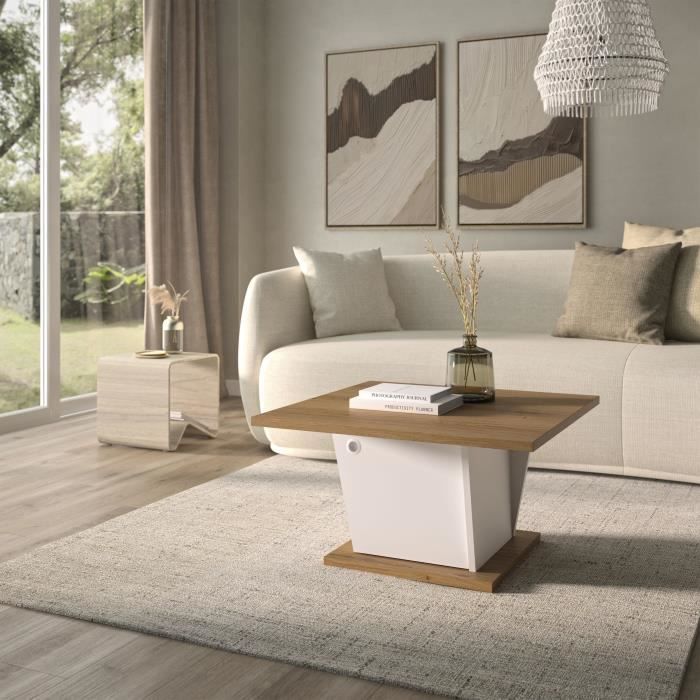 Table basse bar - ATOS - Carré - Chene Helvezia / Blanc - 69 x 69 x 38 cm