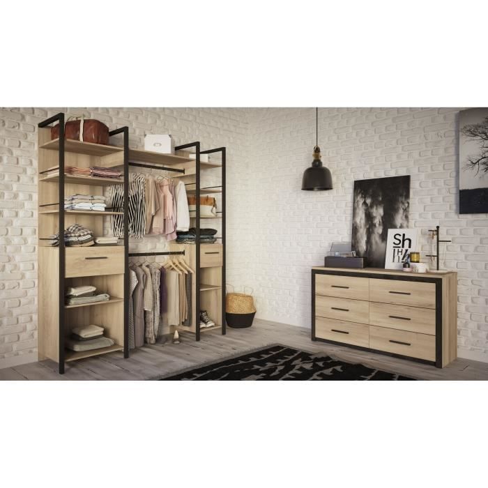 Kit Dressing extensible - L179 x P48 x H208 cm - Chene Kronberg / Noir mat - RIGA