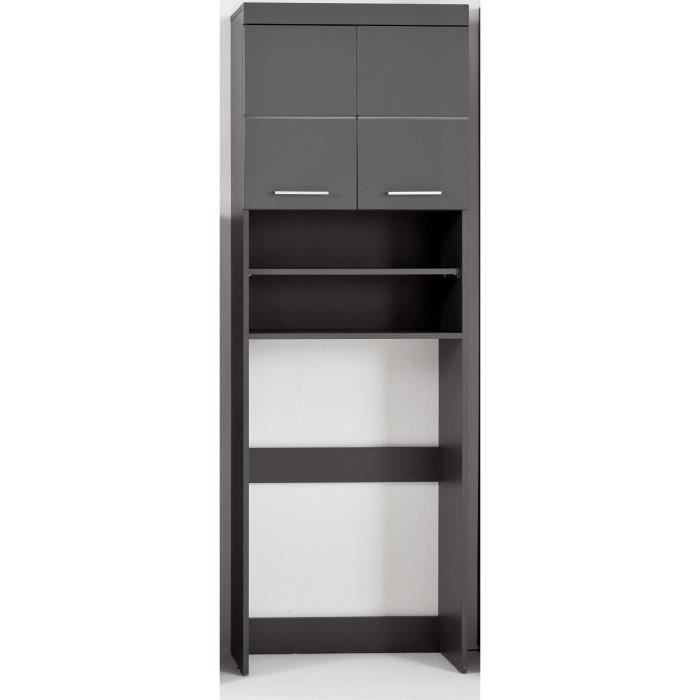 Meuble pour machine a laver - 2 portes - Gris Brillant - L63 x P24 x H187 cm - AMANDA